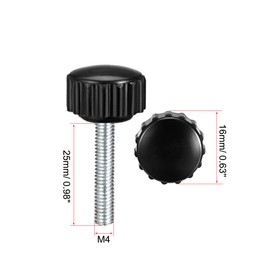 sourcing map M4 x 25mm Metric Male Thread Knurled Clamping Knobs Grip Thumb Screw on Type Plastic Threaded Hand Bolt Knobs Black 10 Pcs
