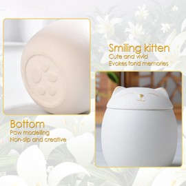 Matte Ceramic Cat Ashes Urn - Handicrafted Keepsake Memorial Gift, White, S