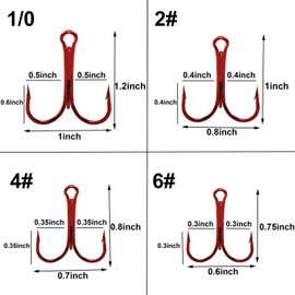 Classic Treble Hooks, 100Pcs Strong Sharp Round Bend Fishing Hooks High Carbon Steel Triple Barbed Fish Hooks for Fishing Lures Baits Black/Silver Size 1 2 4 6 8 10 12 14 (Red, 100PCS 14#)