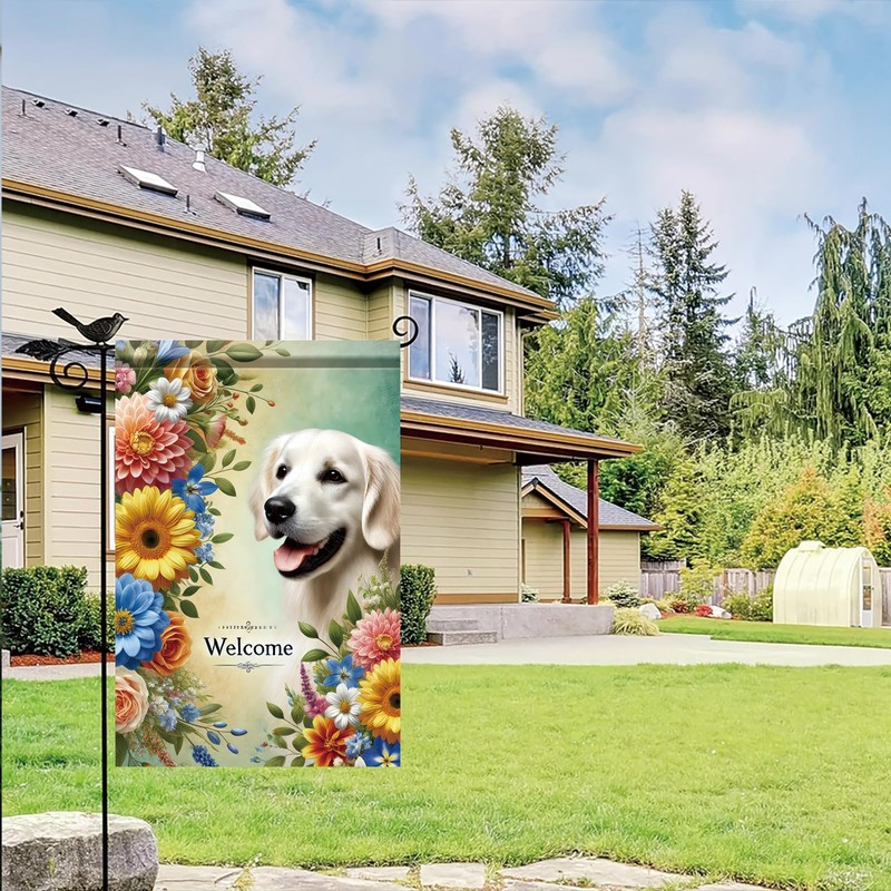 Starlit Patio Welcome Golden Retriever Garden Flag1 2 x 18