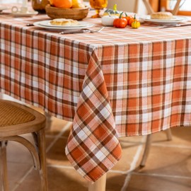 Joyfol Day 55x70 Inch Thanksgiving Tablecloth - Rust Tartan Rectangle Table Cover, Washable Fall Decor for Holiday Parties (Kitchen/Dining)