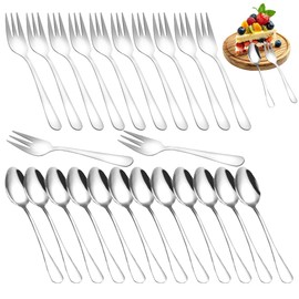 LOMUG Teelöffel 12 Stück und Kuchengabeln 12 Stück Set, 24 Stück Kaffeelöffel und Kuchengabeln Set, Kleine Löffel und Kleine Gabeln Edelstahl für Hause/Restaurant/Hotel, Spülmaschinenfest