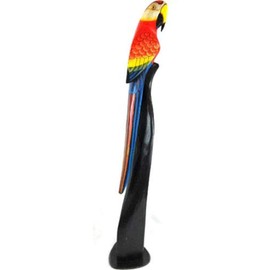 WorldBazzar 40" Tall Hand Carved Wood red Parrot Statue Sculpture Stand Art