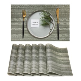 HALESEY Washable placemats Set of 6 Non Slip placemats for Kitchen Dining Room Indoor Heat Resistant Table mats Woven placemats(Grass Green Stripe)