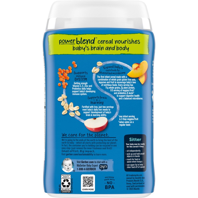 Gerber Baby Cereal 2nd Foods Probiotic, Powerblend, Oatmeal Lentil Peach