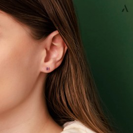 Amberta Allure Women 9 Ct Yellow Gold Synthetic Gemstone Stud Earrings: Amethyst Cubic Zirconia 4 mm Stone