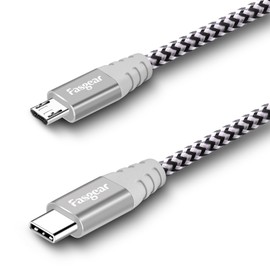 Fasgear USB C to Micro USB Cable 6ft Nylon Braided Type C to Micro USB Cord Compatible with Galaxy S7/S6, HTC One/10 and More (Gray, 6ft)