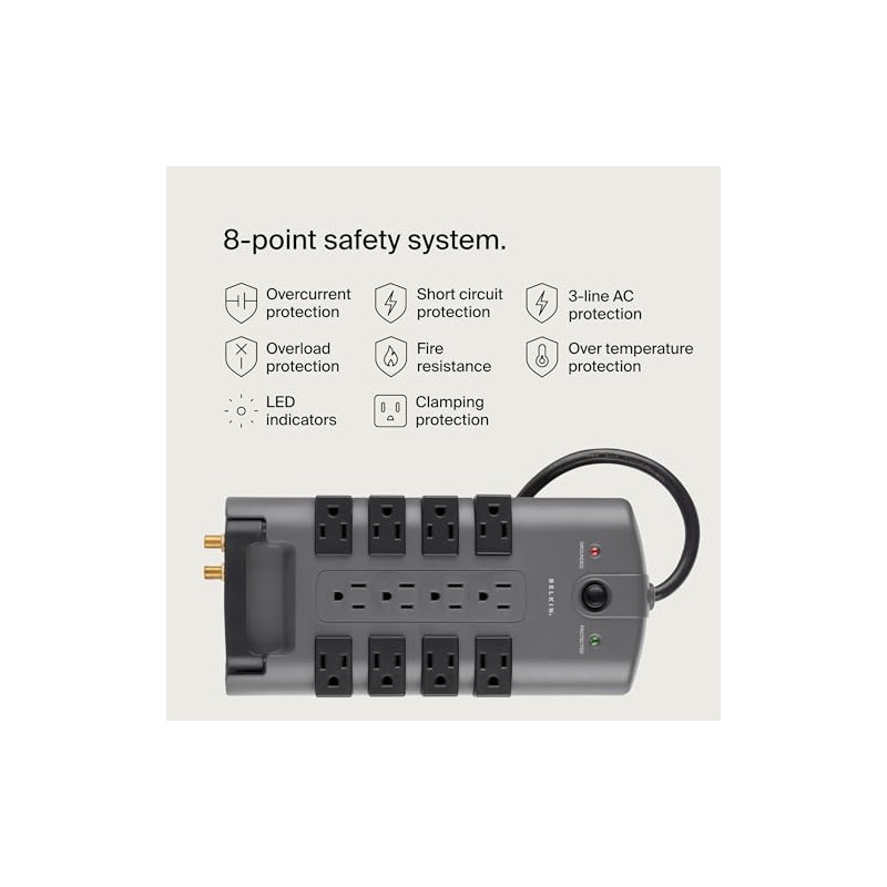 Belkin BP112230-08 Supresor de Picos Enchufe de Pivote, 12 Salidas,