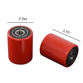 Pallet Jack/Truck Load Wheels Set (2 pcs) 3" x 3.75" with Bearings ID 20mm Poly Tread Red