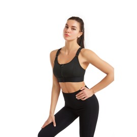 BSLVWG Sports Bra for Women Front Zip Sports Bras with Removable Pads Seamless Yoga Bra Adjustable Straps Running Training Bra, black