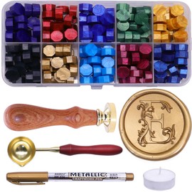 Letter Wax Seal Stamp Kit, SWANGSA 3D Floral Initial Alphabet E Sealing Stamp and 200pcs Sealing Wax Beads Kit for Wedding Invitations Cards Envelopes