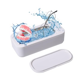 Limpiador Ultrasónico Casero Portable, Cepillo del Maquillaje del Limpiador de la Joyería de los Vidrios, Mini Eléctrico Pequeño Limpiador, Limpiador Ultrasónico de Joyas (Marfil Blanco 4700 Hz)