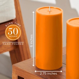 Simply Soson 3x6 inch Orange Candles Pillar, Fall Pillar Candles Set of 3, Smooth Texture, Unscented Orange Pillar Candles for Fall, Dripless Candles, 3 inch Orange Candles, Fall Candles
