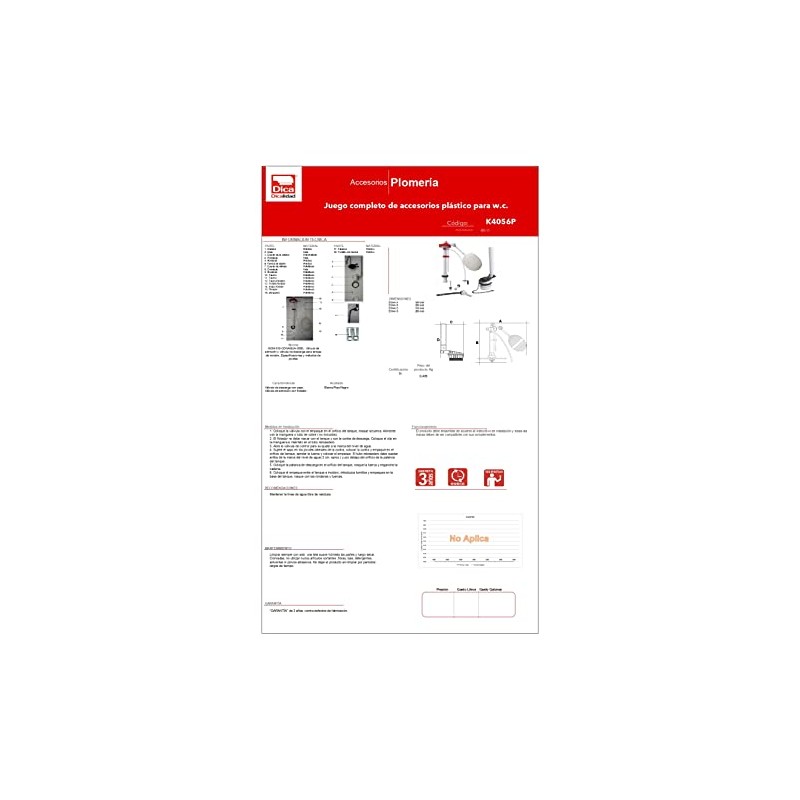 DICA, Juego Completo de Accesorios para W.C., Acabado Blanco, Rojo,
