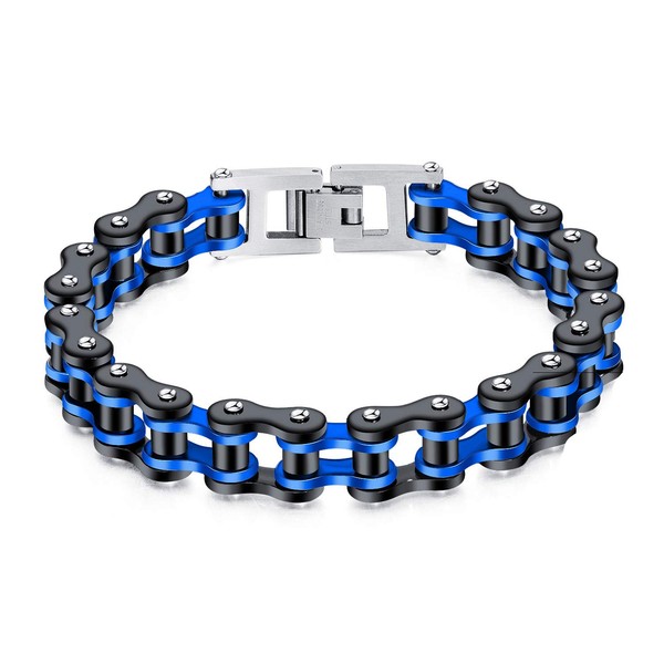 ATEIELLI Men's Bracelet Stainless Steel Two-Tone Bicycle Chain Black Bracelets