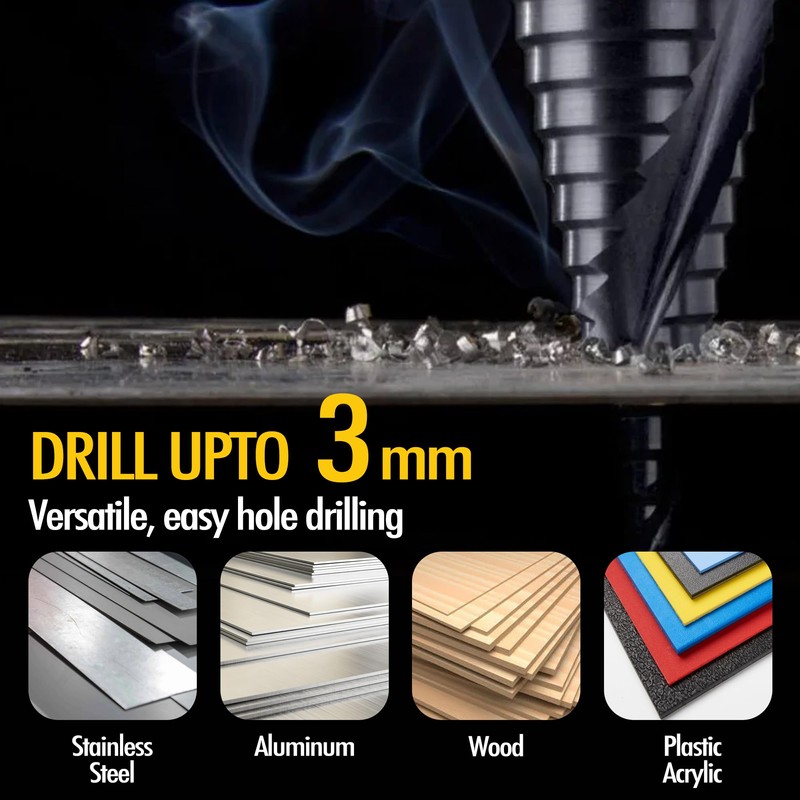 Four Spiral Flute Cobalt Step Drill Bit, 1/4" - 1-3/8"