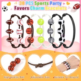 FUSPWEAO Valentines Day Gifts for Kids - 30 Pack Valentines Day Heart Boxes with Sports Party Favors Charm Bracelets, Valentines Party Favors for Kids Classroom Exchange, School Games Prize Rewards