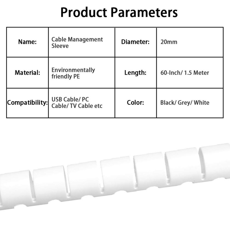 COOYA Cable Management Sleeve Cord Organizer Concealer for TV/Computer/Office, 60
