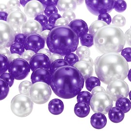 PATIKIL 120 Pieces Vase Fillers Pearls, 14/20/30 mm Vase Filler Pearl Bead Vase Centerpieces Floating Pearl Bead with Hole for Vase Decoration, Cream/Purple