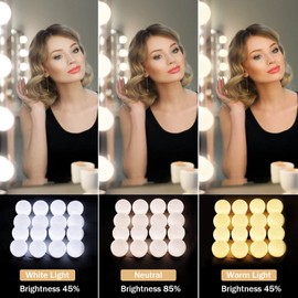 Lrlite Vanity Lights for Mirror, 16 LED Bulbs Hollywood Makeup Lights, 3 Color Modes, Dimmable Brightness, Plug in, Stick up, for Dressing Table Bathroom Body Wall Mirror Lights