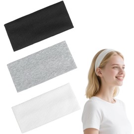 9cm Wide Headbands for Women and Girls, Running Black Headband Stretch Head Band Jersey Hairband for Sports Yoga (Black, Grey, White)