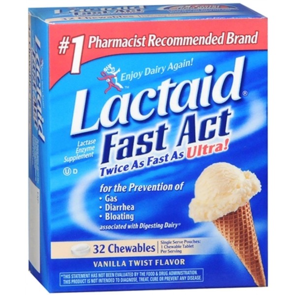 Lactaid Tabs Fast Act Chews 32 each. pack of 2