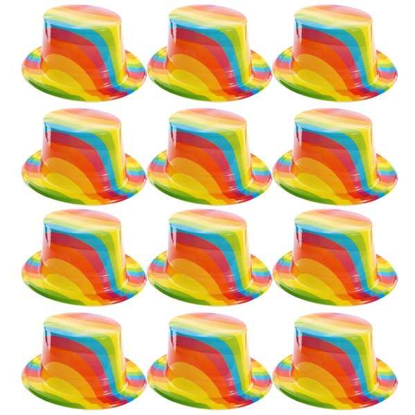 Rainbow Pride Top Hats - Pack of 12 - Plastic