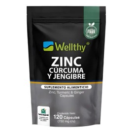 Zinc, Curcuma Y Jengibre 120 Caps Wellthy                                                                                                             