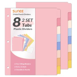 SUNEE 8 Tab Binder Dividers,Plastic Dividers for 3 Ring Binder,3 Ring Binder Dividers with Tabs for School Office Home Supplies,Pastel Color, 2 Set