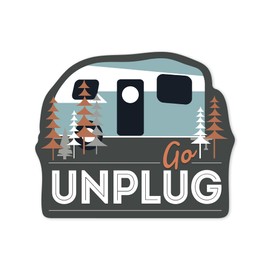 Die Cut Sticker Go Unplug, Retro Camper, Contour Vinyl Sticker 1 to 3 inches (Waterproof Decal for Cars, Water Bottles, Laptops, Coolers), Small