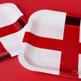 Sparkles Partyware England Flag Plates - Pack of 50 White Paper Plates with The St George's Cross - Perfect for Football Parties and Celebrating The World Cup