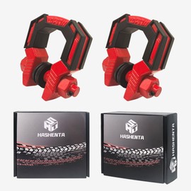 HASHENTA 3/4" D Ring Heavy Duty Shackles 88000LBS Break Strength with 7/8" Pin and Anti Theft Security Screws Lsolators Washer Kit for 4x4 Off-Road Recovery Towing Winch Accessories (Red)