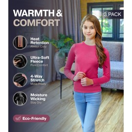 Thermajane Thermal Underwear for Kids Girls Thermal Sets for Winter Long Johns Thermal Base Layer for Girls Long Underwear 3 Pack (Purple, Teal, Pink, X-Large)