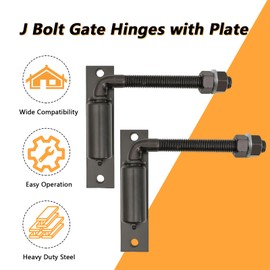 2 Pack Steel J-Bolt Hinge with Plate for Doors Gates,Heavy-Duty Welded Hinge,Heavy-Duty Driveway Gates for Welding on Larger Iron or Steel Gates(Black,A-5/8)