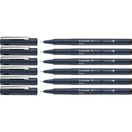Schneider Pictus Fineliner (Line Width 0.4 mm, Indelible Pigment Liner, Metal-Encased Tip, 85% Recycled Plastic Casing) Pack of 6, Black
