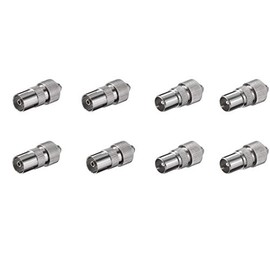 SAT-FOX TV Plug Set: 4 Coaxial Plugs and 4 Coaxial Coupling; for Cable TV, BK Systems; Full Metal, Nickel-Plated; Screwable, No Soldering
