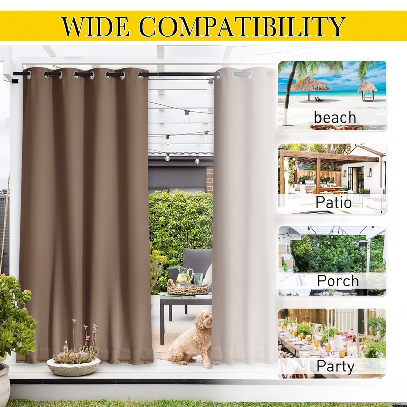 NICETOWN 2 Panels Weighted Blackout Curtains Patio Waterproof Outdoor Curtains,