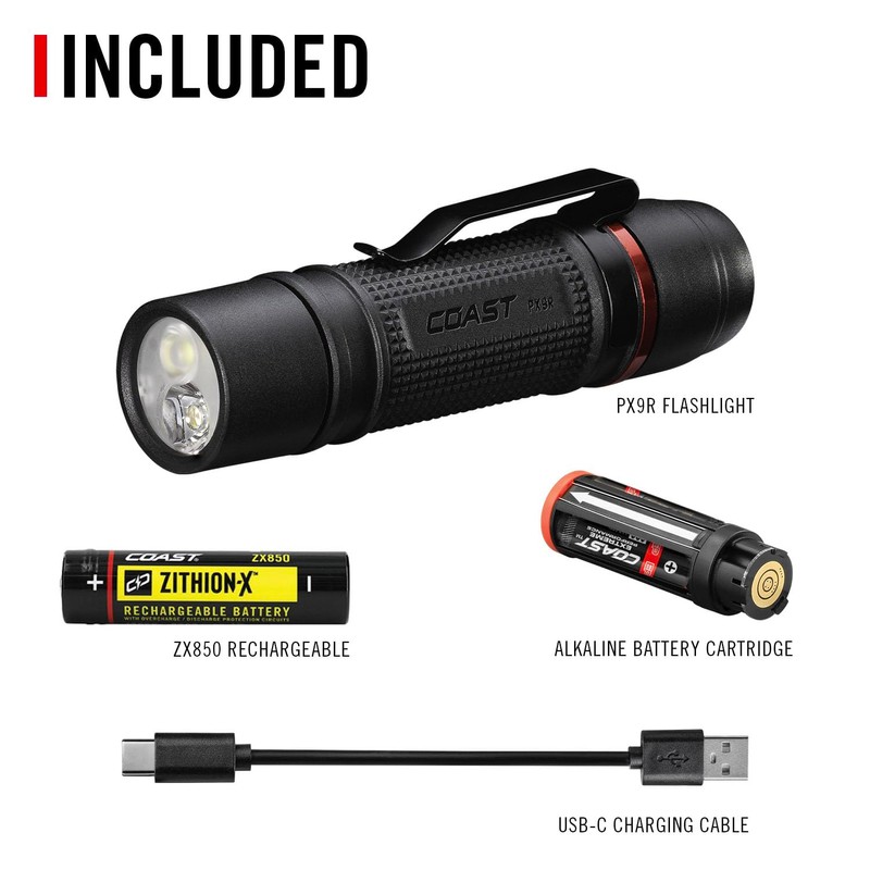 Coast PX9R Rechargeable LED Flashlight with Dual Optic Lighting, Pocket