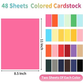 Colored Cardstock 48 Sheets, Assorted Colors A4 Size Cardstock Paper 8.5" x 11, 200GSM 75 lb Cardstock Colored Paper for Card Making, Craft, Scrapbooking, Party Decors, Kids School Supplies