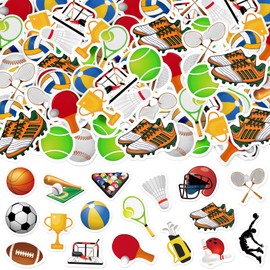 300Pcs Sports Foam Stickers, Self-Adhesive Sport Balls Stickers Basketball Football Baseball Soccer Decals Sticker Decorations for Home Office School Classroom DIY Art Craft Party Supplies