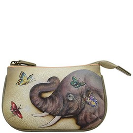 Anuschka Medium Organizer Pouch/Coin Purse | Genuine Leather, Hand-painted Original Art | Gentle Giant(Size: One Size)