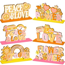 Geetery 6 Pcs 60's Party Supplies Hippie Party Supplies 60s Hippie Theme Groovy Party Wooden Centerpieces for Table Topper Decorations for Birthday Shower Party Supplies(Boho)