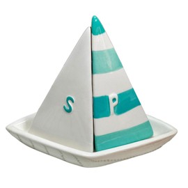 Salt Pepper Set Sail Boat Ceramic Novelty Kitchen Seaside Nautical Shaker Pots