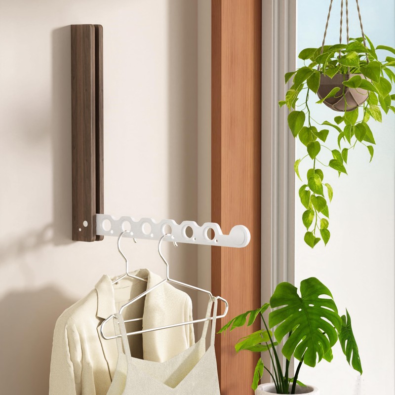 dancrul Natural Wood Folding Clothes Hanger Rack for Laundry Room,