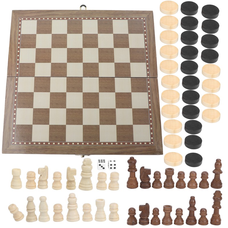 3 in 1 MultiFunctional Folding Wooden Chess Checkers Board Game