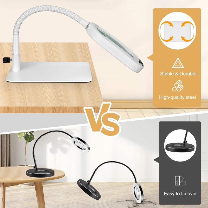 Veemagni 10X Rectangle Magnifying Glass with Light and Stand, Flexible