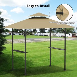 Grill Gazebo Replacement Canopy Top Only - 5' x 8' Outdoor BBQ Gazebo Canopy Roof, Waterproof Double Tiered Shelter Cover Fit for Model L-GG001PST-F (Khaki, 5x8)