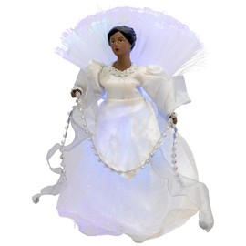 Northlight Lighted Fiber Optic African American Angel Christmas Tree Topper - 12" - Silver