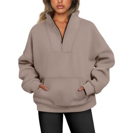 Trendy Queen Sweatshirts Half Zip Pullover Quarter Zip Oversized Hoodies Sweaters Comfy Fall Outfits 2024 Y2K Winter Clothes Coffee Grey M