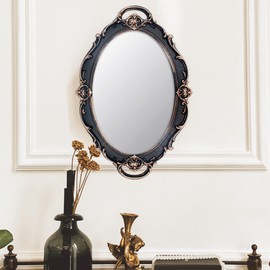 Eaoundm 14.5 x 10 inchs Oval Antique Decorative Wall Mirror Vintage Hanging Mirror Brown